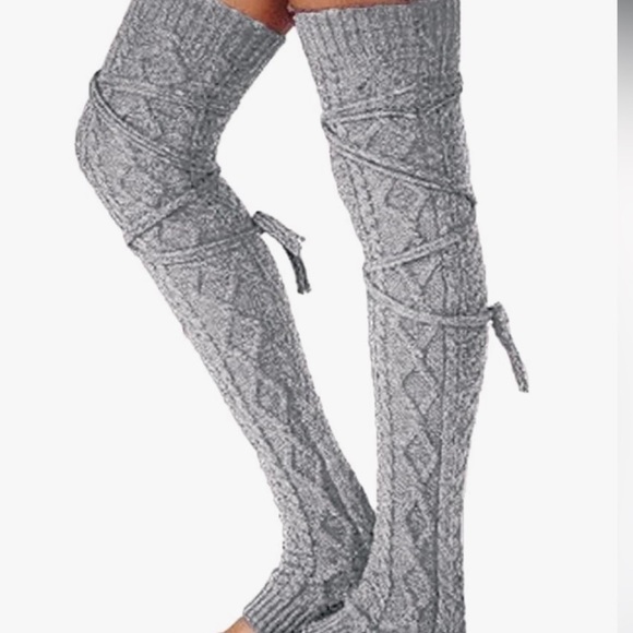 Red burgundy knee high socks leg warmers sexy tie wrap sexy dancer warm winter - Picture 3 of 6